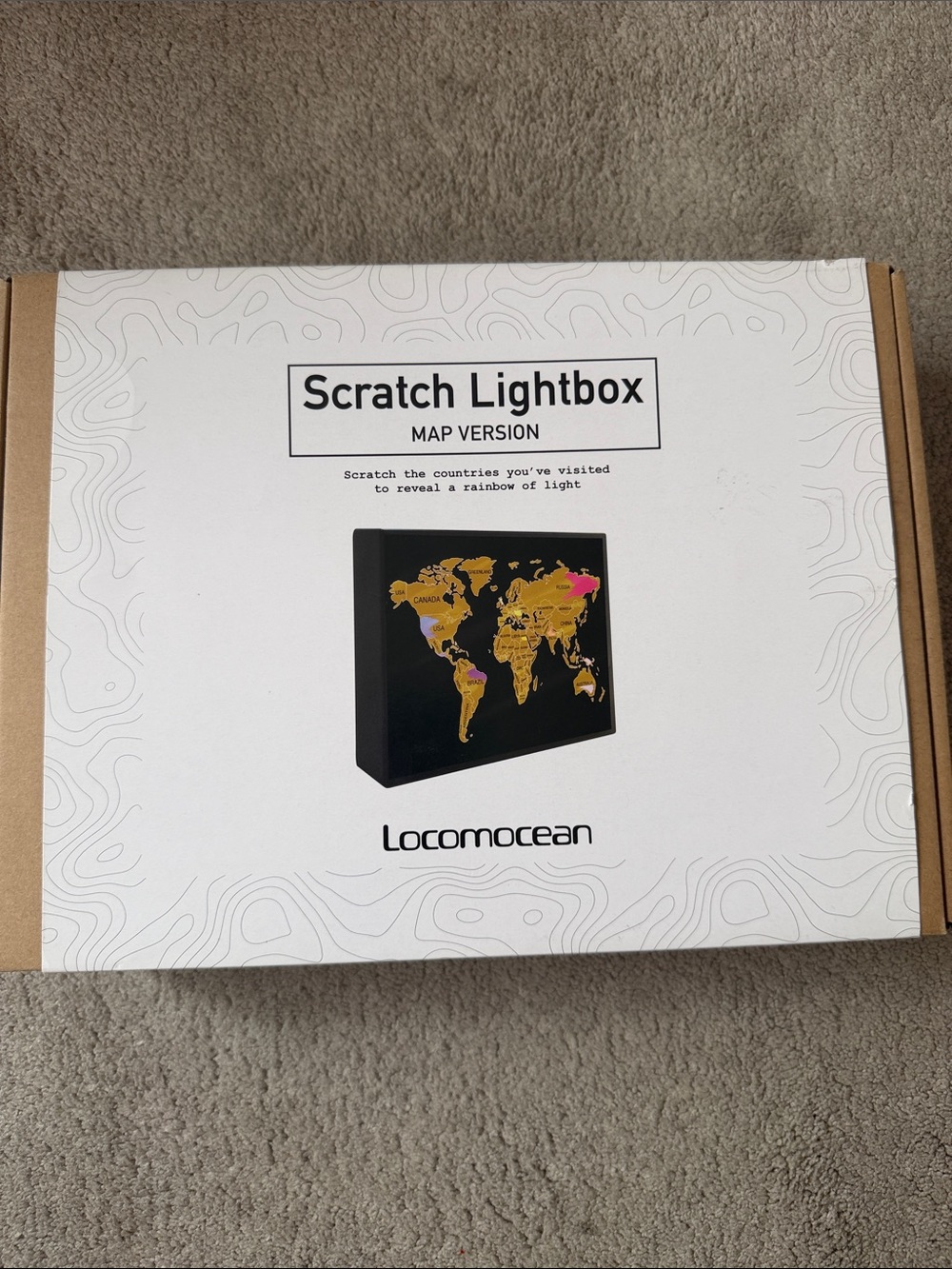 Scratch Lightbox Map in Black with Gold Accents